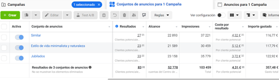 Pantallazo Meta Business campaña casas
